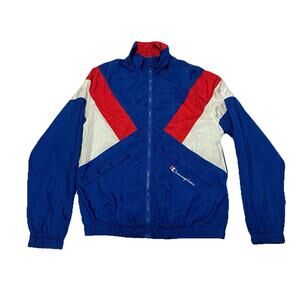 Vintage Champion Jacket Adult Small Blue Colorblock Full Zip Track Coat Mens 90s